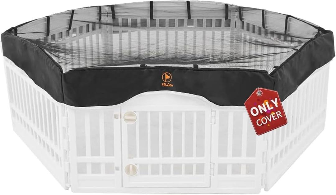 2 x PJYuCien Dog Playpen Mesh Top Cover, Fits 36 Inch 6 Panels Regular Hexagonal Plastic Exercise Pet Pen, Adhesive Tape Connections, Black (Note: Cover Only, Fence Not Included)