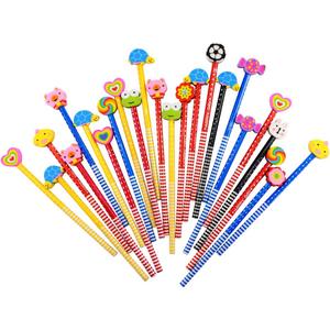 24 Pack Kids Wooden Pencils, Colorful Stripe Pencil with Cute Animals Eraser for Children and School Supplies