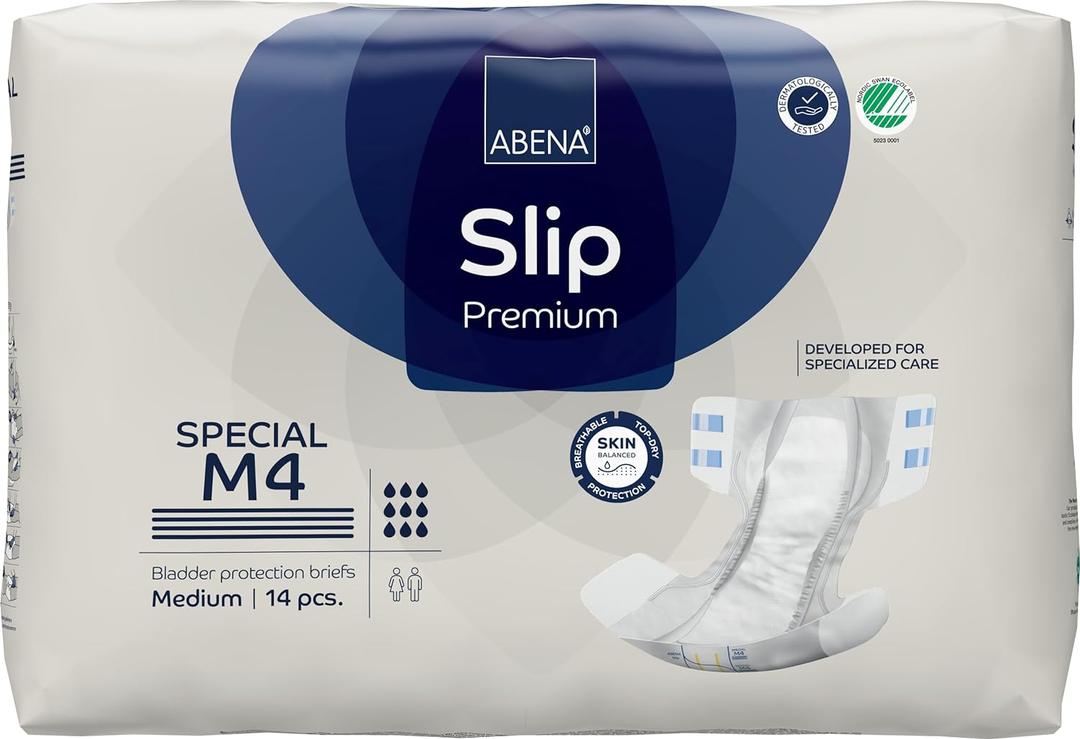 Abena Classic Design Adult Diapers, Slip Special Premium Incontinence Briefs, Heavy Absorbency, Level 4, Medium, 14 Count