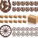 Junkin 36 Pieces Western Party Decorations Supplies 12 Mini Horseshoes 12 Wagon Wheels Crafts 12 Mini Hay Bales for Vintage Country Derby Good Luck Horseshoe Western Theme Party Favors
