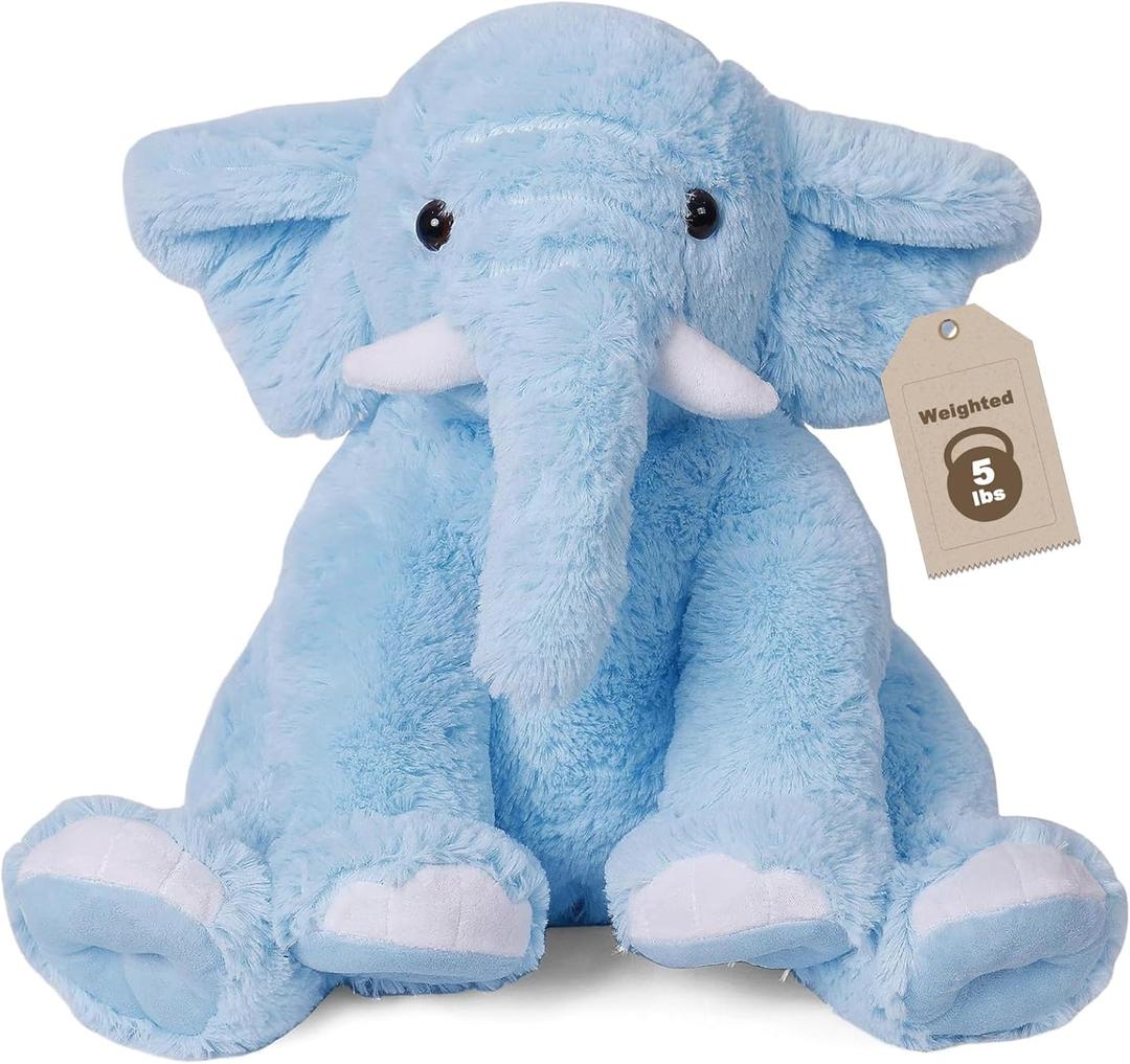 Elephant Weighted Stuffed Animals 5 lbs 16 inches Blue, Large Weighted Elephant Plushie Cuddly Pillow Gift for Kids & Adults