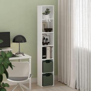 Furinno PASIR Book Shelf, 6-Tier Bookcase, Tall Standing Bookshelf, Open Storage Shelf, 9.4 x 12 x 71 Inches, for Home Office, Living Room, Plain White