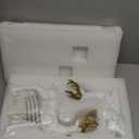 KI Store Set of 2 White Deer Figurines with Gold Antlers 12-Inch Resin Standing and Sitting Deer Figures Reindeer Decorations for Christmas Decor Display