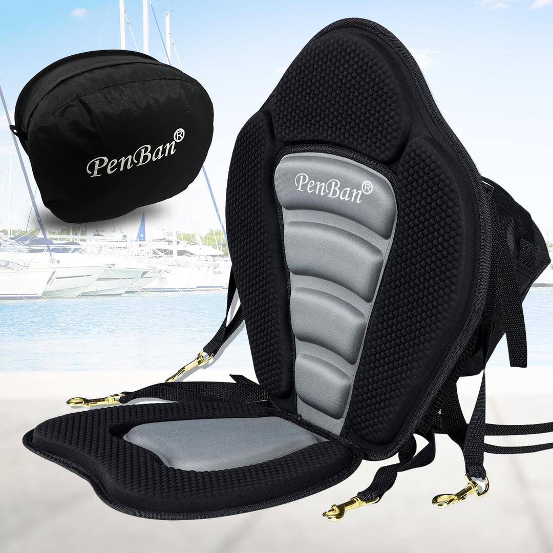 Universal Deluxe Kayak Seat Cushion with Storage Bag for Kayak,Padded Boat,SUP,Canoe,Fishing Boat,Seats with 4 Adjustable Straps (1 Pack Black/Gray)