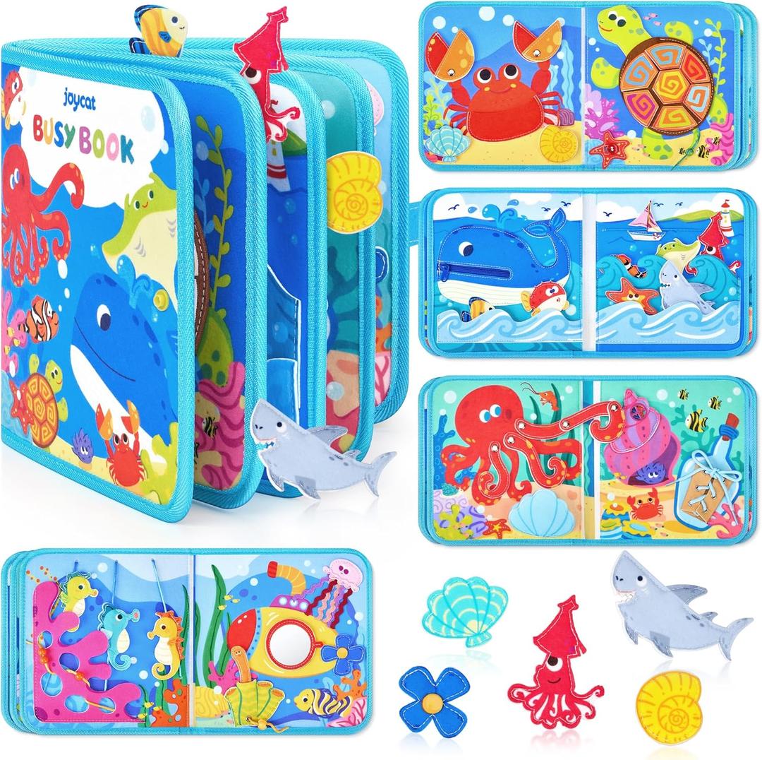 JoyCat Ocean Busy Book for Toddlers 1-3 - Travel Toy Activity Book for 1 2 3 Year Old Boys Girls, Educational Travel Toy with Sea Animals & Life Skills, Easter Basket Stuffers Kid, Autism Sensory Toys