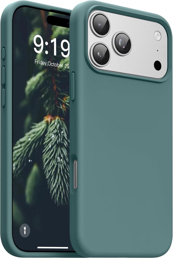 OuXul Designed for iPhone 17 Pro Max Case, Shockproof Liquid Silicone Protective Phone Case with Soft Anti-Scratch Microfiber Lining, Ultra Slim Drop Protection Phone Cover 6.9 inch (Forest Green)