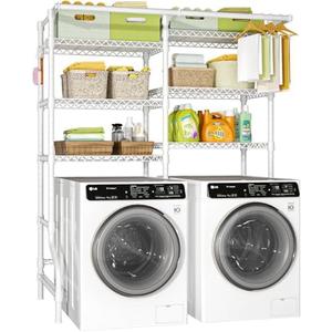 Ulif U13 Medium Over Washer and Dryer Storage Shelves, 6 Tiers Laundry Room Standing Shelf with 2 Hanger Rods, Space Saver Clothes Drying Rack, 57.8" W x 22" D x 77.4" H, White