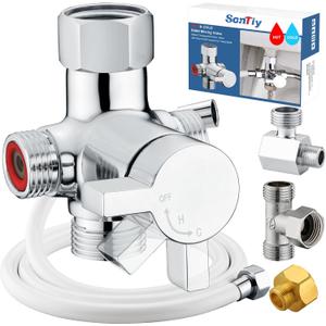 SonTiy Hot and Cold Bidet Mixing Valve Kit, Warm Bidet T-adapter 4 Way Metal T valve for Bidet Valve Adapter with Brass Tee Connector for Bidet Toilet Seat Attachment Handheld Bidet Sprayer