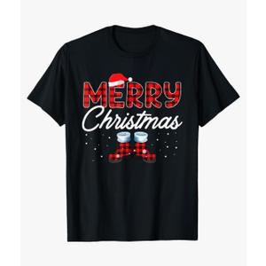 Merry Christmas Buffalo Plaid Santa Hat Pajama T-Shirt Black 3XL