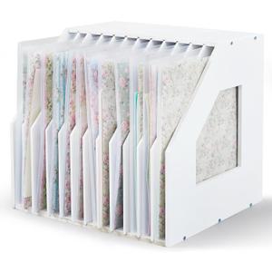 Wood Scrapbook Paper Storage Organizer, 12 x 12 Inch Paper Storage Shelf, Cardstock File Organizer, 12 Slot Desktop Rack Document Holder for Desk Home Office