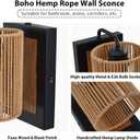 Boho Rattan Wall Sconces Set of Two, Farmhouse Wall Light Fixtures Lighting with Hand Woven Hemp Rope Shade Bedside Wicker Wall Lamp, Wall Mount Light Fixture for Bedroom Living Room Bathroom Stairway