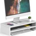 FITUEYES Monitor Stand - 2 Tier Computer Monitor Riser with 21.3 Inch Shelf, Wood Desktop Stand for Laptop Computer Screen, Desk Organization, Office Supplies