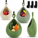 Honeydak Hanging Wall Basket Teardrop Hanging Baskets Onion Basket Coat Bohemian Storage Fruit Wall Hooks for Kitchen Wall Home Restaurant Storage Vegetable, 3 Sizes(Sage Green)
