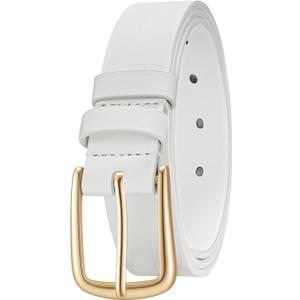 Huyfhksd Women's Belt Fashion Multicolored Waist Leather Belts for Jeans Pants with Pin Buckle, for Waist Size 37"-41", Gold Buckle White