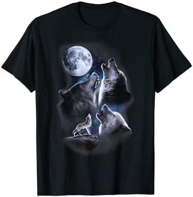 Howling wolves in the full moon moonlight with starry sky T-Shirt, XL
