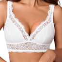 Avidlove Lace Bralettes Women V Neck Wireless Bras Unlined Basic Cami Sexy Comfy Everyday Wirefree Lingerie Unpadded (Medium, White)