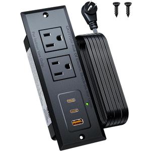 Recessed Power Strip with 20W USB C Port, Fast Charging USB A Port Conference Recessed Outlet, Space-Saver for Furniture Side Table, End Table, Desk Outlet with 6ft Cord, 45° Thin Flat Plug, Black