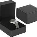 Single Watch Case, Travel Watch Gift Box with Removable Pillow, Luxury PU Leather Wristwatch Display Organizer Holder Boxes for Mem and Women (Black)