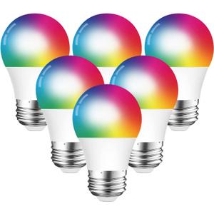 DOGAIN Smart Light Bulbs A15 E26 Base RGB Dimmable Color Changing WiFi-Bluetooth Bulb Compatible with Alexa Google Home Small Led Smart Bulb 6W (40W Equivalent) 500LM (Only 2.4GHz) 6Pack