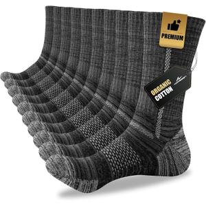 Niorasen Men's Cotton Crew Work Socks, 5 Pairs Cushioned Boot Socks, Moisture Wicking Athletic Socks for Hiking Sports Running 10-13 (Black)