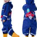 Kids Rain Suit Toddler Girls Boys One Piece Raincoat Waterproof Coverall 3D Cartoon Rain Jacket 1-10 Years (5-7 Years, Blue)
