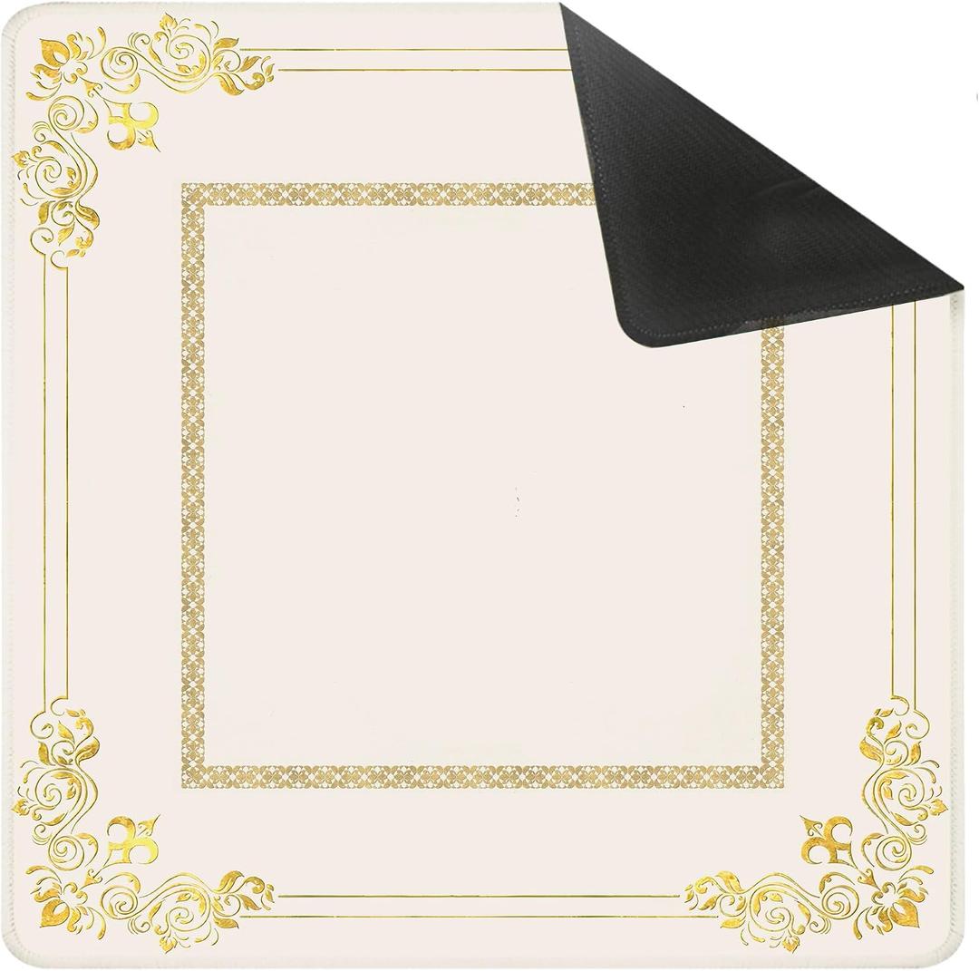 Luxury Gold Floral Mahjong Mat for Table 31.5 X 31.5 in, Gifts for Mahjong Players, Yellow Golden Baroque Rococo Floral Anti-Slip Table Cover Tablecloth for Poker Board Card Tile Game Dominoes
