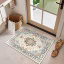 Area Rugs Washable Non-Slip, Superfine Cashmere Floral Vintage Distress Print Pattern Medallion Carpet for Living Room Bedroom Dining Room, Beige Navy Blue Orange Colorful 6x3ft Carpet