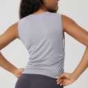 ODODOS Women's Side Ruched Muscle Tee PeachSoft Sleeveless Shirts Crew Neck Tank Tops, Light Gray, X-Small (Gray, XS)