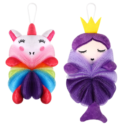 2pcs Cartoon Bath Balls for Kids Kid-Friendly Shower Loofah Sponge Fun Mermaid Design for Toddler Bathing