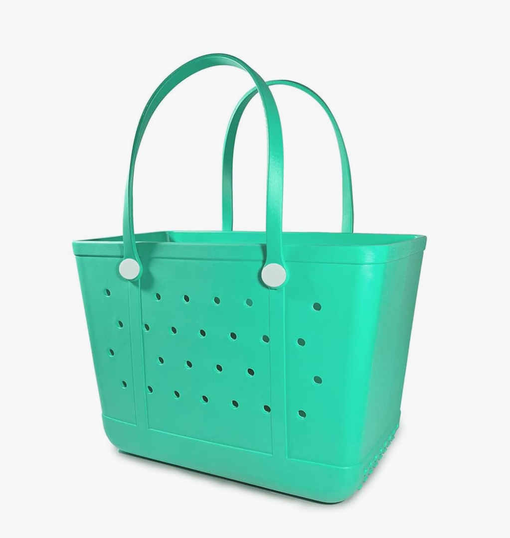 Beach Tote Bag for Women, Rubber Beach Bag Waterproof Sandproof, Extra Large EVA Tote Bag Boat Bag, Green