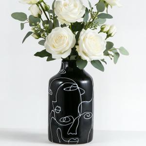 Kimdio Ceramic Vase Irregular face Design Decorative Flower Vase for Home Decor Living Room, Home, Office, Centerpiece,Table and Wedding B-Black