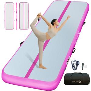 Inflatable Air Gymnastics Mat Training mat Thick tumbling mat with Electric Pump for Home/Gym/Outdoor (6.6ft*3.3ft*4in(2*1*0.1M), Pink/Pink)