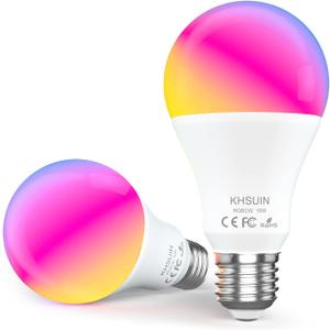 Bluetooth WiFi Smart Light Bulbs 150W Equivalent, 16W Dimmable 1600LM Smart Bulb Works with Alexa Google Home No Hub, E26 A19 LED Alexa Light Bulb, 2 Pack 2700-6500K RGBCW Color Changing CRI>90