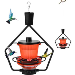 Retractable Hummingbird Feeder  6 Feeding Ports, Leak-Proof, Ant & Bee Proof, Easy Top-Fill & Easy to Clean, Durable ASA Plastic, 18.5 oz Capacity, Adjustable Hanging System with 44" Extension(Black)