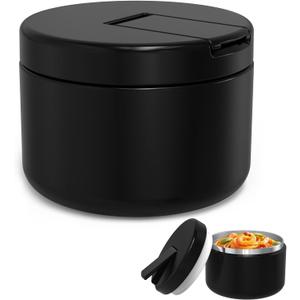 LOHASOK 12oz Kids Soup Thermo for Hot Food Insulated Vacuum Food Jar with Buckle Lid, Stainless Steel Wide Mouth Leak Proof Lunch Container for School Travel-Black