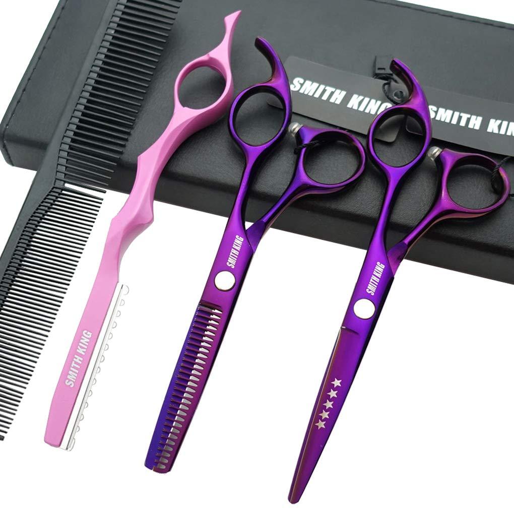 5.5 Inches Hair Cutting Scissors Set with Razor Combs Lether Scissors Case,Hair Cutting Shears Hair Thinning Shears for Personal and Professional (Voilet) (Violet)