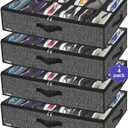 Onlyeasy Under Bed Shoe Storage Organizer For Closet, 4 Pack Fit 12x4 Pairs, Underbed Solution Shoes Container Bags with Sturdy Sidewall & Reinforced Handles, Breathable, Linen-like Black, MXAUBSB4P