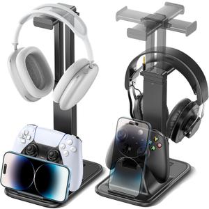 Gaming Headset & Controller Stand, Rotating Headphone Storage with Controller & Phone Holder, Game Desk Storage with Cable Organizer for PS5/PS4/XBOX PC Gamer Essentials Organizer Gift Accessories, Black