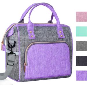 IDEATECH Insulated Lunch Bag Women, Stylish Adult Lunch Box for Working Mom, Leakproof Large Cooler Tote with Adjustable Strap & Pockets for Office Picnic Travel (Purple)