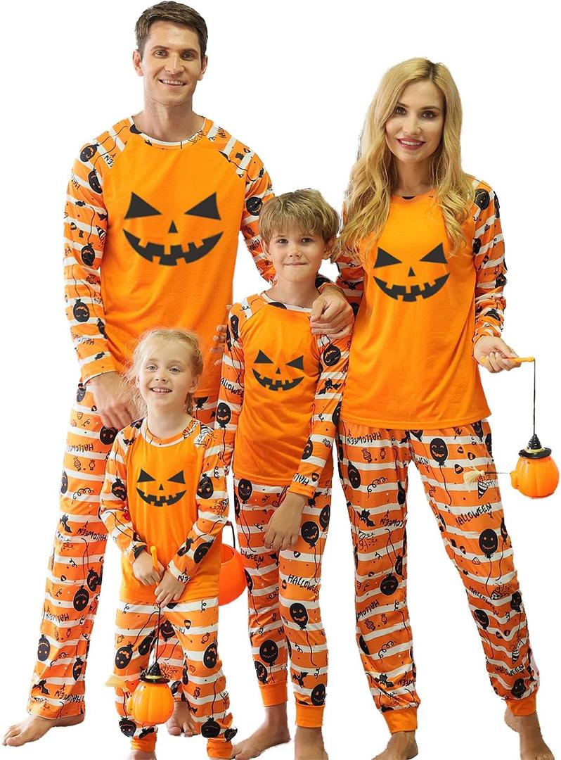 Family Matching Halloween Pajamas Set, Halloween Pumpkin Print PJs Sets 2 Pieces Loungewear Sleepwear Adult (X-Large)