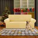 KEKUOU Stretch Loveseat Sofa Cover Slipcover, Couch Covers for 2 Cushion Couch Sofa (55"-78") Furniture Protector Sofa with Elastic Bottom for Kids, Dog. Jacquard Small Checked(Medium, Champagne)