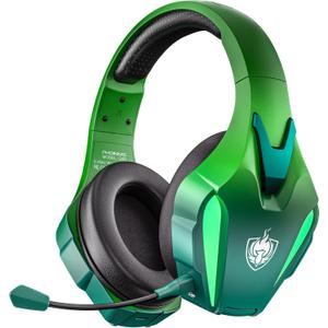 PHOINIKAS Wireless Gaming Headset for PS4 PS5 PC Switch, Wireless Gaming Over Ear Headphones with Detachable Noise Canceling Mic, 7.1 Stereo Sound, Only 3.5mm Wired Mode for XboxSeires Dazzle Green