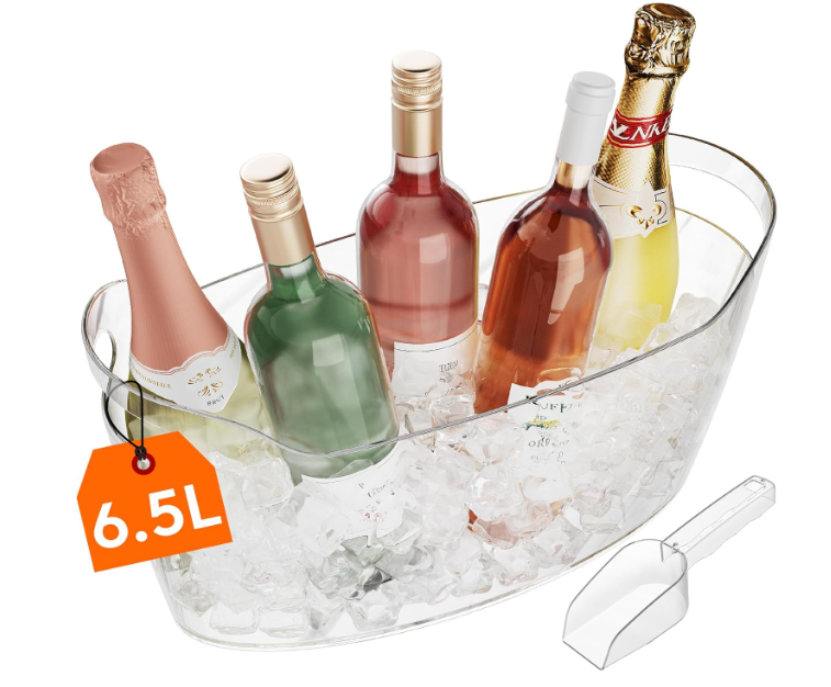 Lifewit Large 6.5L Ice Bucket for Parties, Portable Drink Bucket for Cocktail Bar, Plastic Champagne Cooler for Beverage/Beer/Juice, Mimosa Bar Supplies Chiller Tub with Scoop