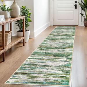 SIILOOM 85x60 Modern Abstract Runner Rug for Hallways, Teal Grey Multi Super Soft Hallway Decor Kitchen Rugs with Non-Slip, Non-Shedding Washable Rug for Entryway Bedroom Bathroom Laundry Indoor