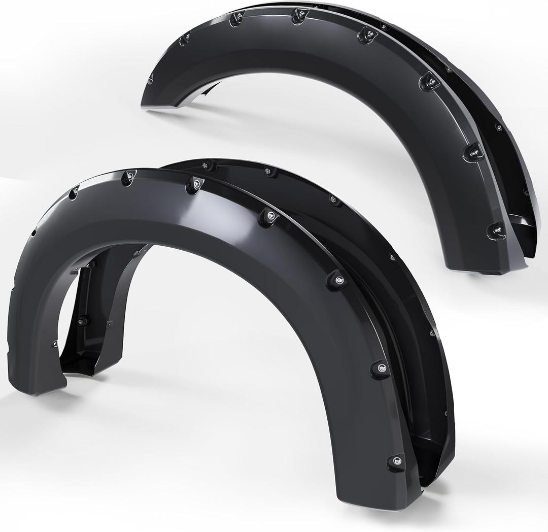 ECOTRIC 4Pcs Fender Flares Compatible with 1999-2007 Ford F250 F350 Super Duty (Not Fit Dually Models), Pocket Bolt-Riveted Style Wheel Guards Cover Smooth Black, Replace for FO1240208 F81Z16006AA