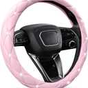 SuperKaKa Pink Steering Wheel Cover 2026, Auto Cute Diamond Bling Comfort Leather Girly Car Interior Accessories Protector Sparkly Automotive Decoration for Women Girl Coquette