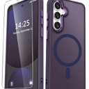 YENAPOON for Samsung Galaxy S24 FE Case, Matte Magnetic Phone Case with 1 Screen Protector, Support for Magsafe, Translucent Frosted Slim Shockproof Protective Cover for Samsung Galaxy S24 FE, Purple