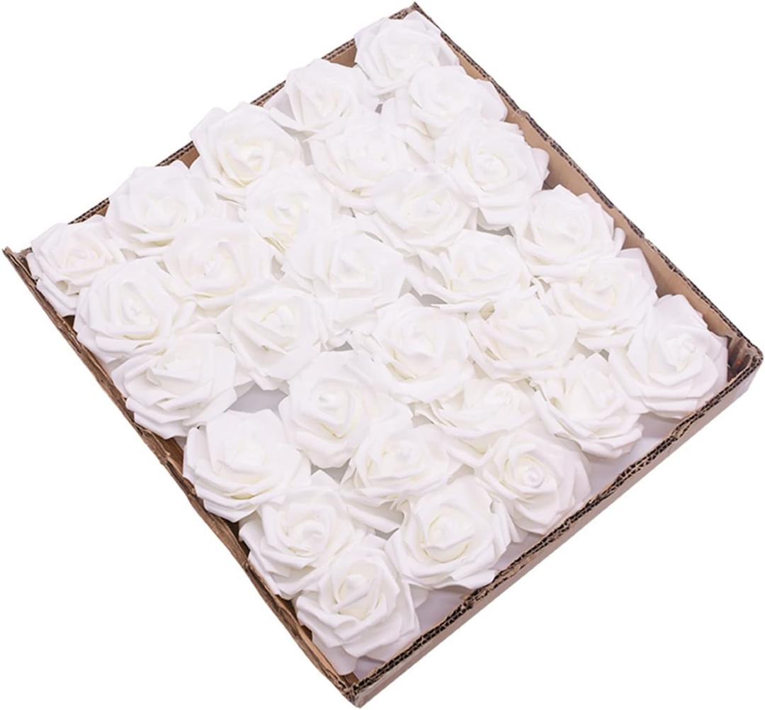 Artificial Flowers 100Pack Artificial Rose Bouquet Faux Foam Flower Wedding Bridal Bouquet Event Celebration Centerpiece Birthday Baby Shower Decor Home Decor Garden Decor(F01)