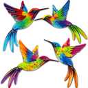 ULENDIS 4 Pack Metal Hummingbird Wall Art Decor, 3D Colorful Birds Outdoor Wall Art Patio Fence Decorations, Wall Hanging Decor for Garden Living Room Balcony(B)
