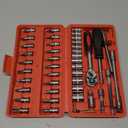 Egofine 46 Pieces 1/4 inch Drive Socket Ratchet Wrench Set, with Bit Socket Set Metric and Extension Bar for Auto Repairing and Household, with Storage Case
